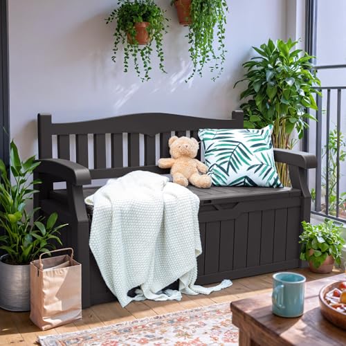 80 Gallon Outdoor Storage Bench Resin Patio Furniture Dark Black D6432