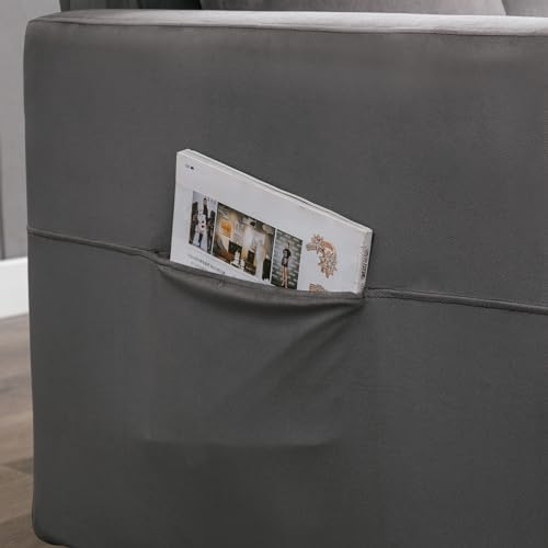 Dark Grey Upholstered Convertible Folding Sofa Bed with Storage Pocket K375540