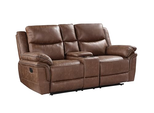 Brown Polyester Manual Sofa with Dual Recliner R30512