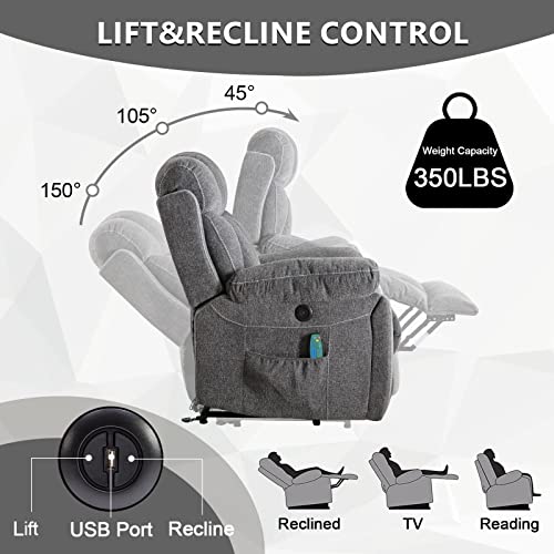 Light Gray Power Lift Recliner Chair with Massage and Heat L7461