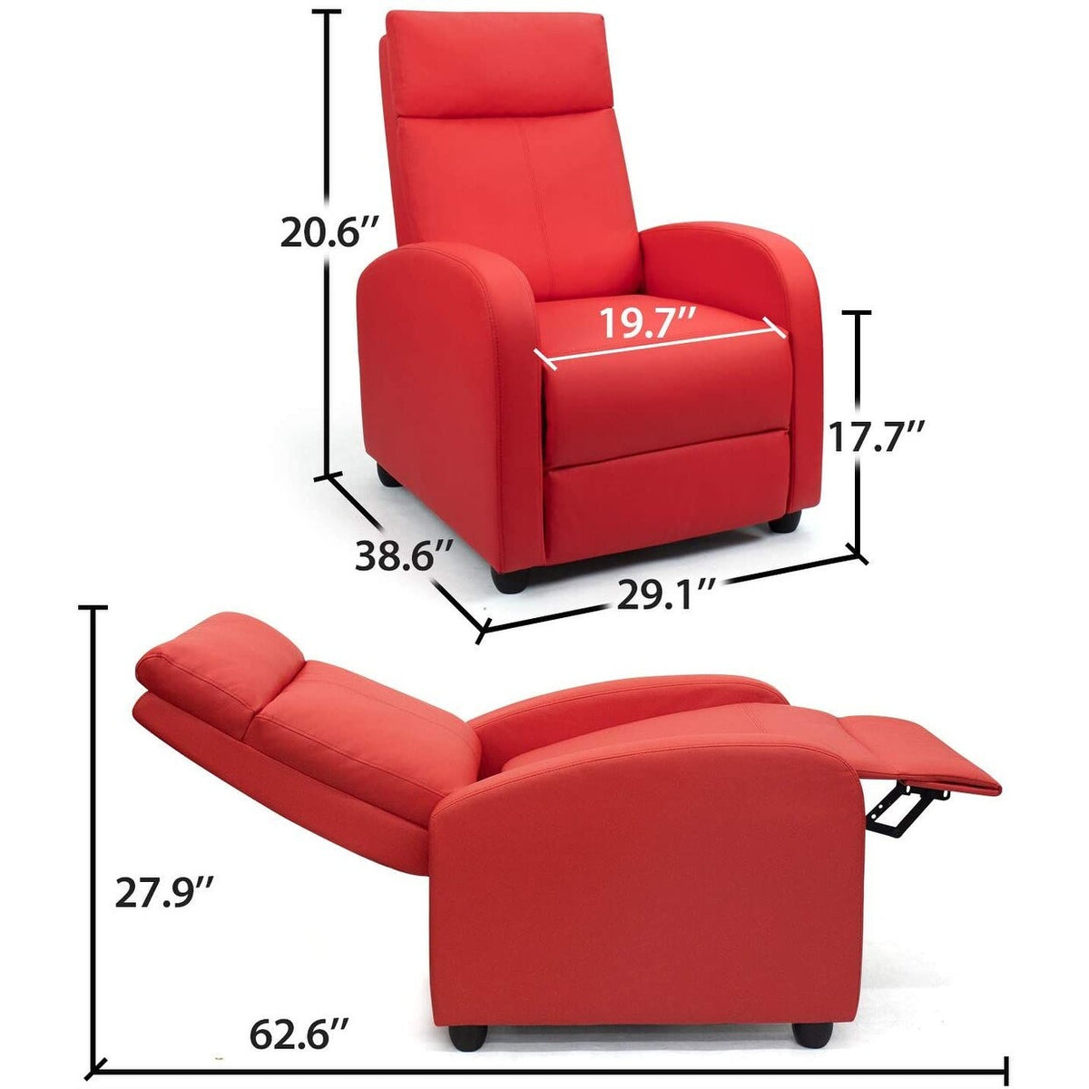 Red PU Leather Single Recliner Sofa D3258