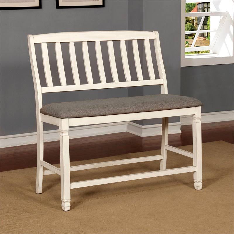 Antique White Fabric Pub Bench K3410