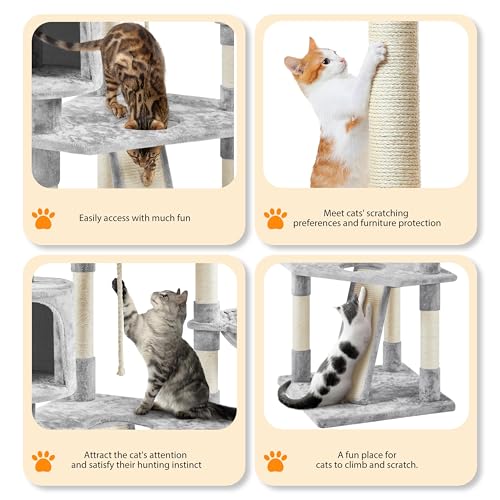 Dark Gray and White Multi-Level Cat Tree with Scratching Posts R6601