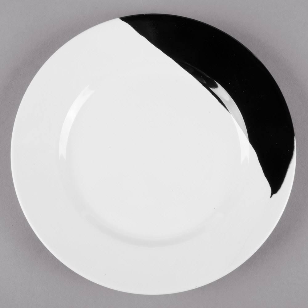 White Black Wide Rim Round Melamine Plate Q5817