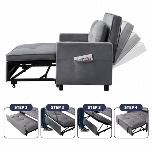 Dark Grey Upholstered Convertible Folding Sofa Bed with Storage Pocket K375540
