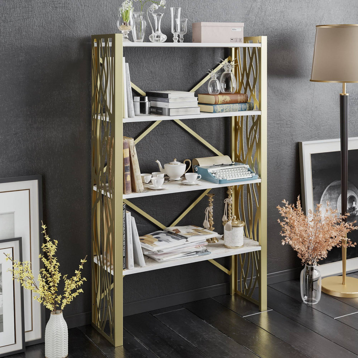 Tall Metal Wood Accent Bookcase L778