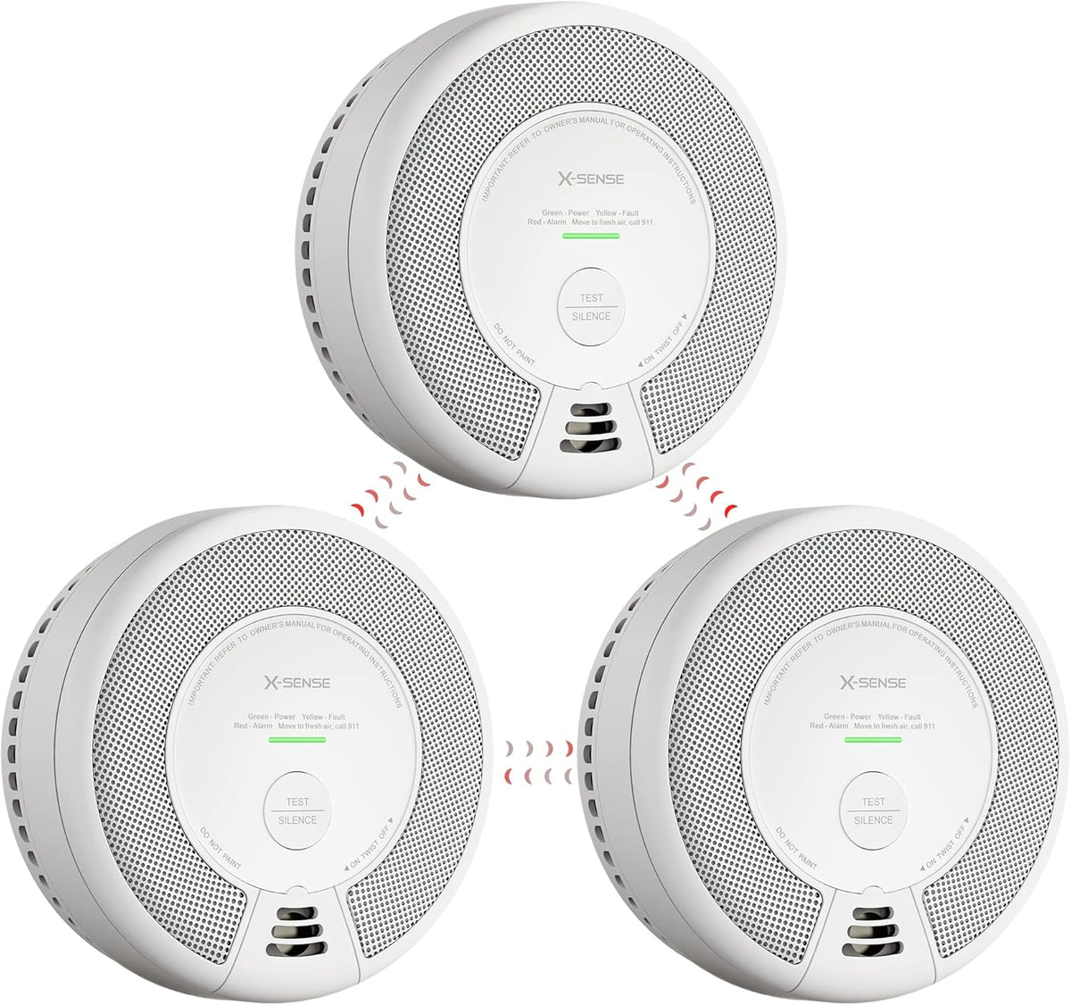 Wireless Interconnected Combination Smoke and Carbon Monoxide Detector, 10-Year Battery, Pack of 3 Q396