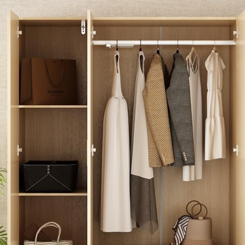 82.7" H Armoire Wardrobe Closet with 8 Doors and 2 Drawers, Light Brown Wood Grain P681224