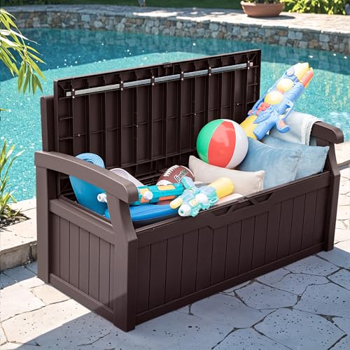 80 Gallon Outdoor Storage Bench Resin Patio Furniture Dark Black D6432