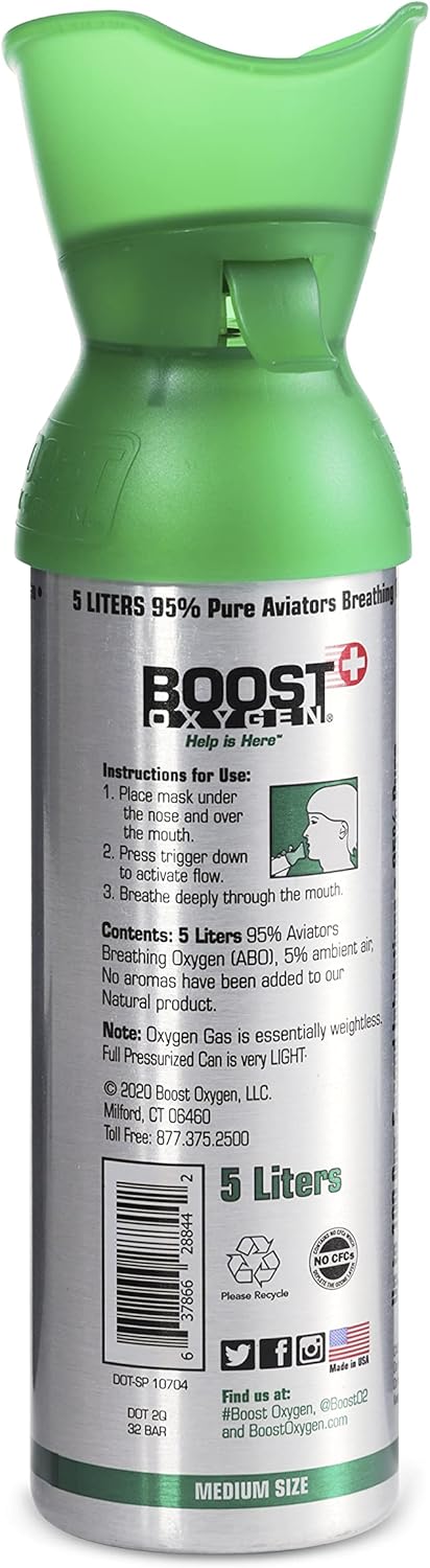 5 Liter Natural Pure Canned Supplemental Oxygen Bottle with Built In Mouthpiece (9 Pack) H281059