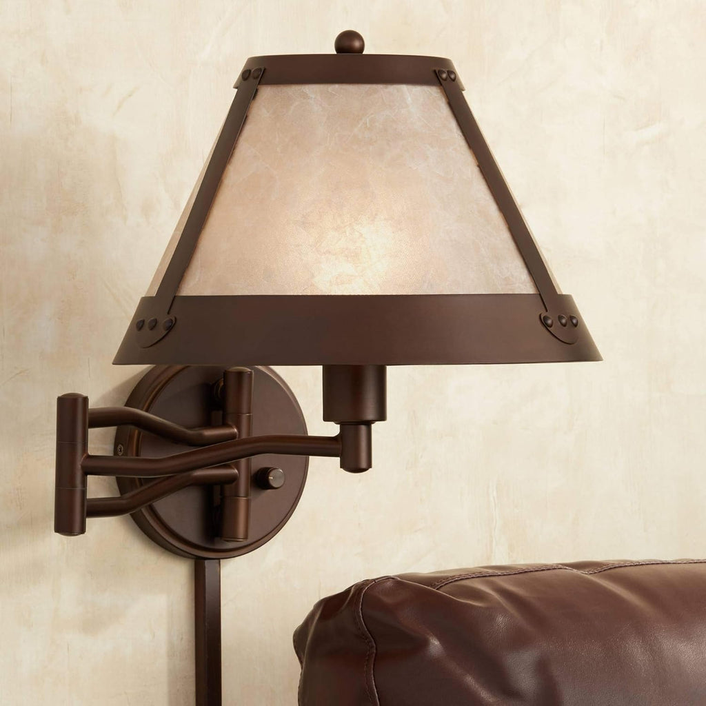 Bronze Swing Arm Wall Lamp with Mica Shade A403085