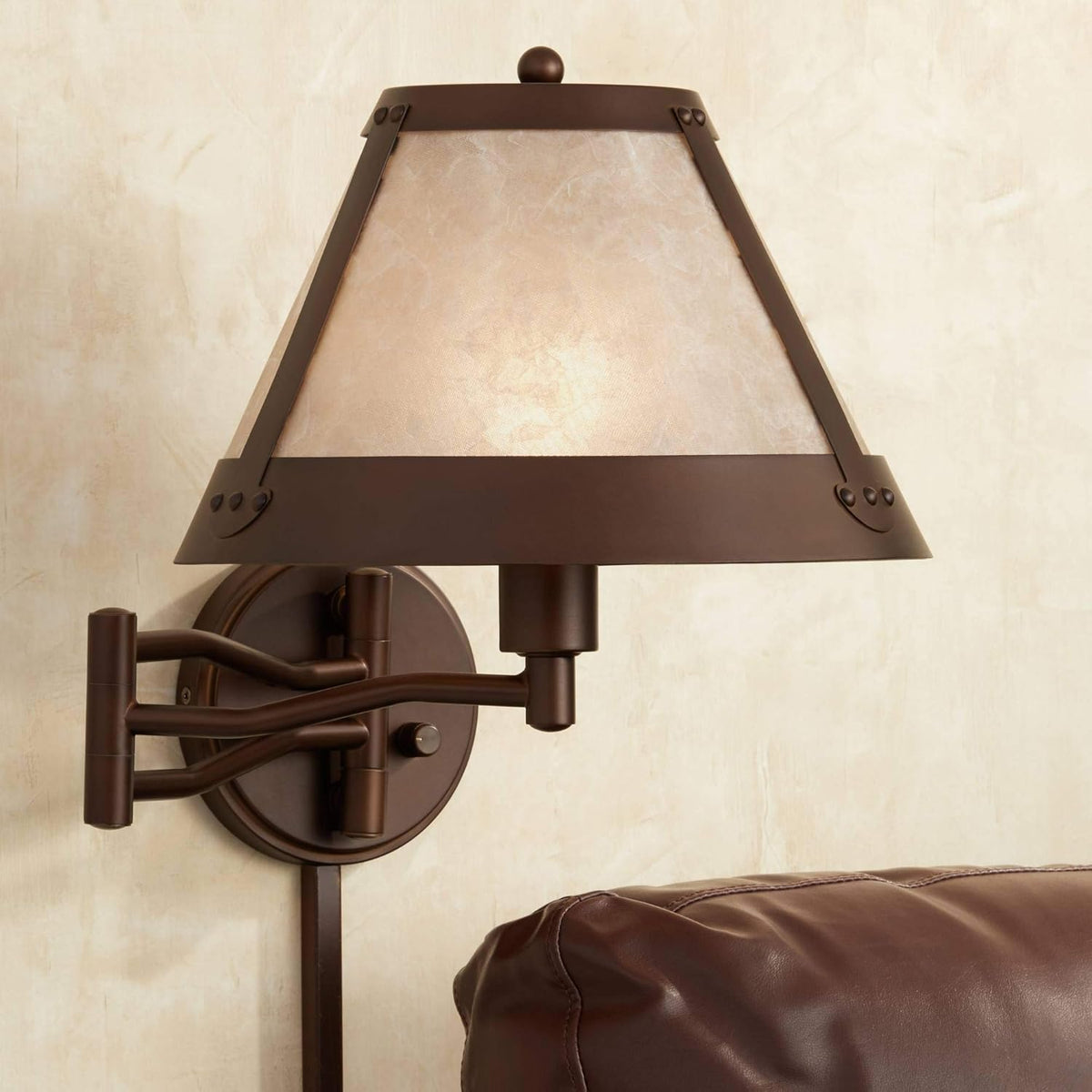Bronze Swing Arm Wall Lamp with Mica Shade A403085