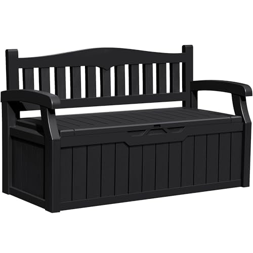 80 Gallon Outdoor Storage Bench Resin Patio Furniture Dark Black D6432