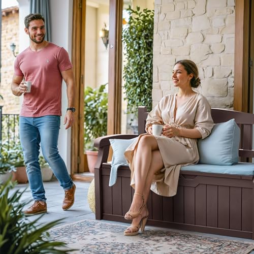 80 Gallon Outdoor Storage Bench Resin Patio Furniture Dark Black D6432