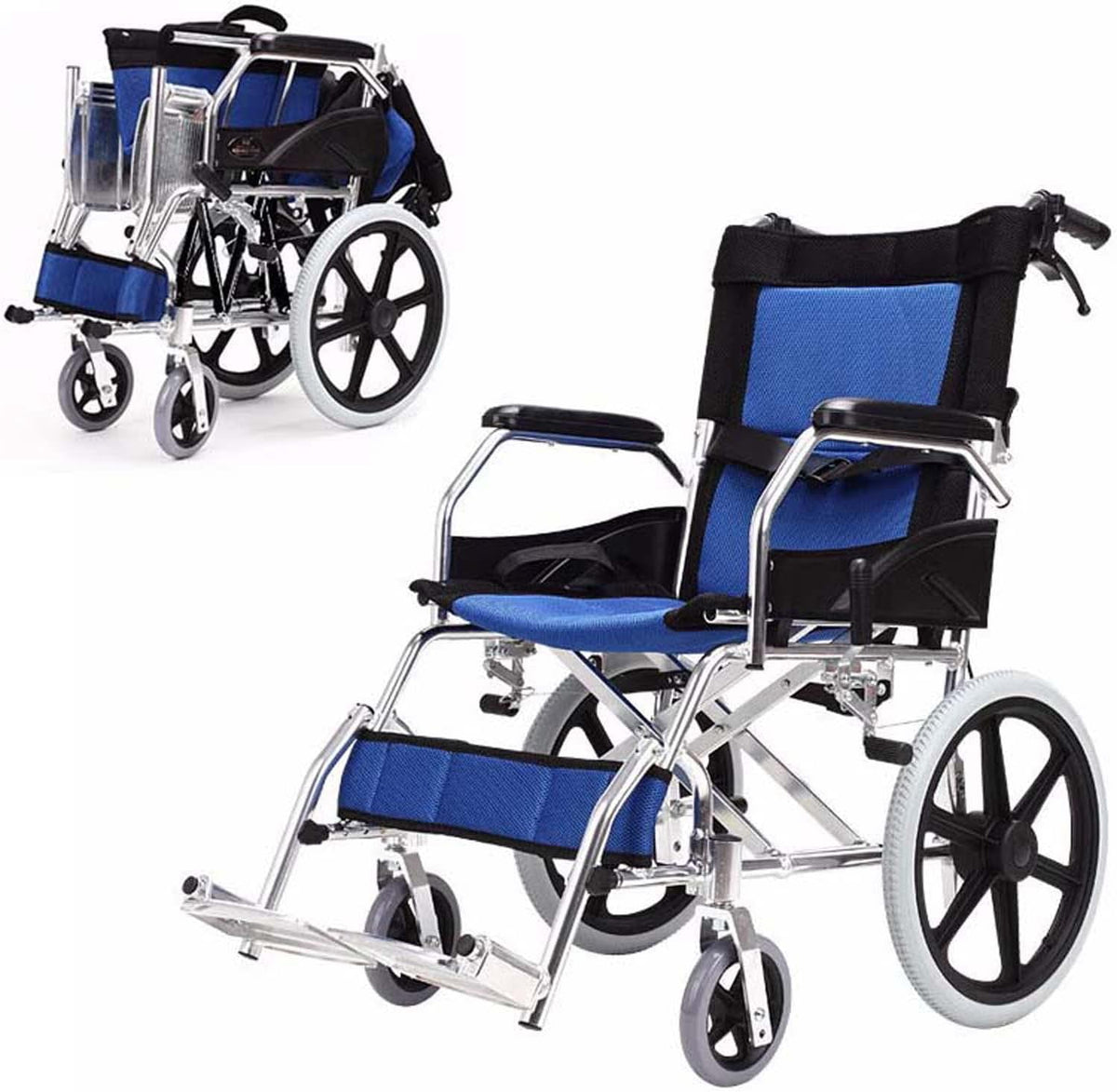 Lightweight Folding Transport Wheelchair with Handbrakes and Swing-Away Footrest, 16 in Rear C13019