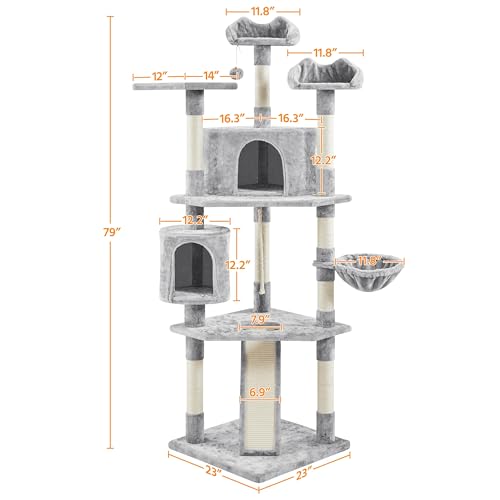 Dark Gray and White Multi-Level Cat Tree with Scratching Posts R6601