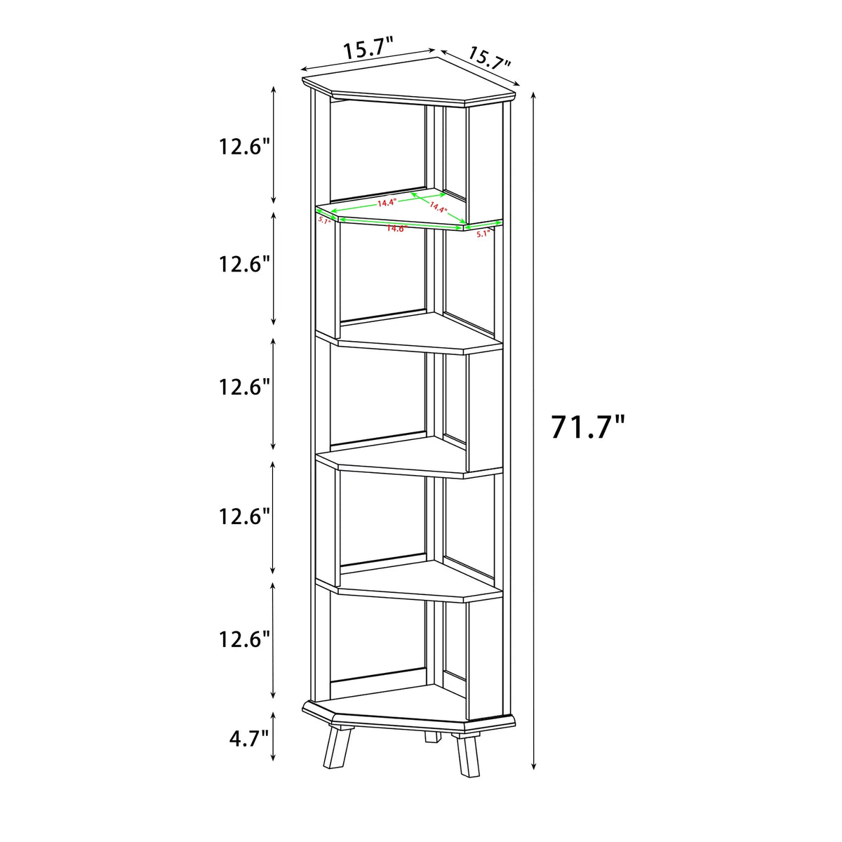5-Layer Cube Corner Bookshelf Solid Wood Corner Bookcase White F723244
