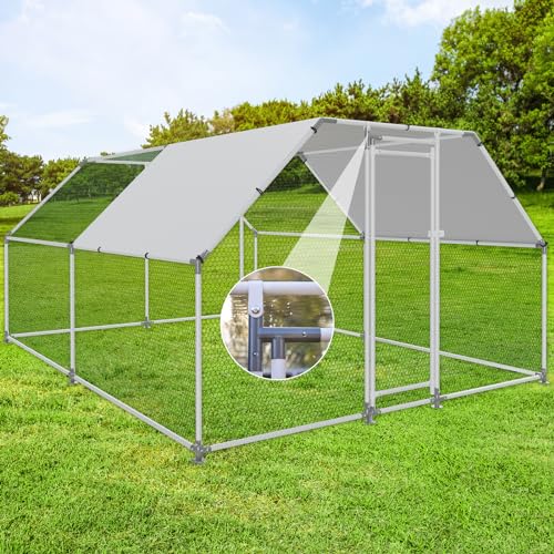 Large Metal Walk-in Chicken Coop with Anti-UV Cover E857090