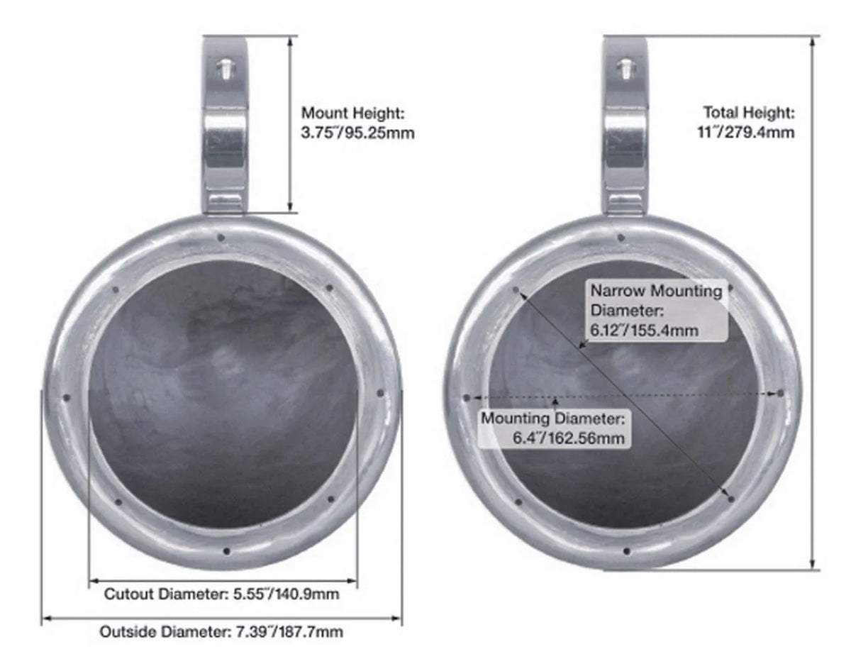 6.5" 150 Watt Silver Marine Boat Wakeboard Tower Speakers L348