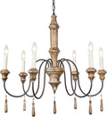 French Country 6-Lights Handmade White Distressed Wood Chandelier Q9017