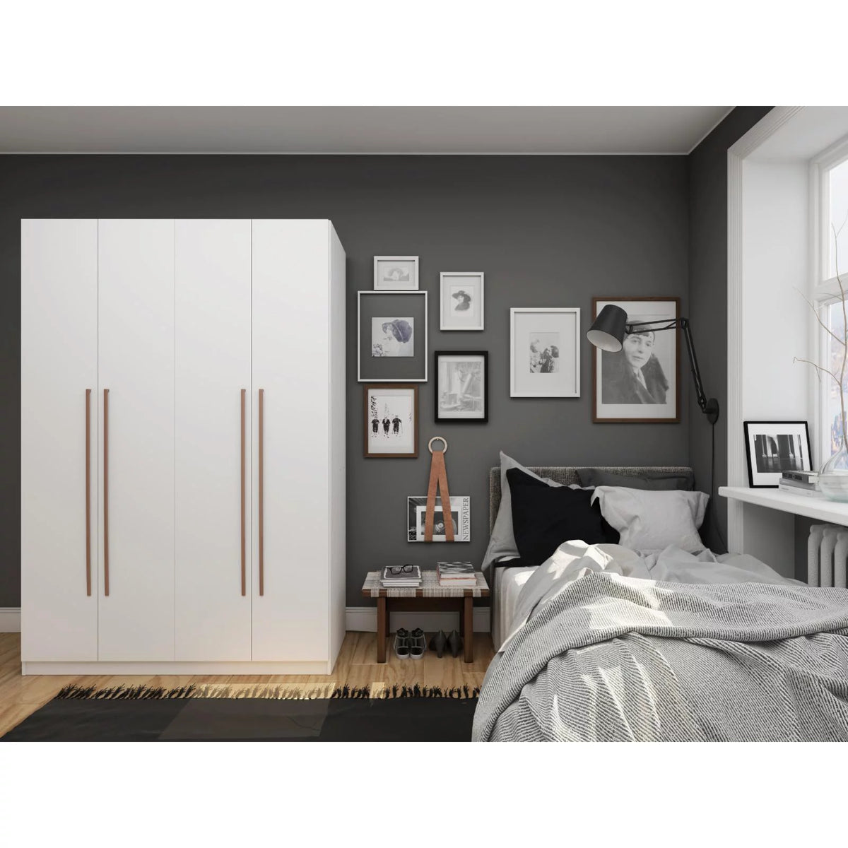 White Wood Wardrobe Armoire Closet F23929
