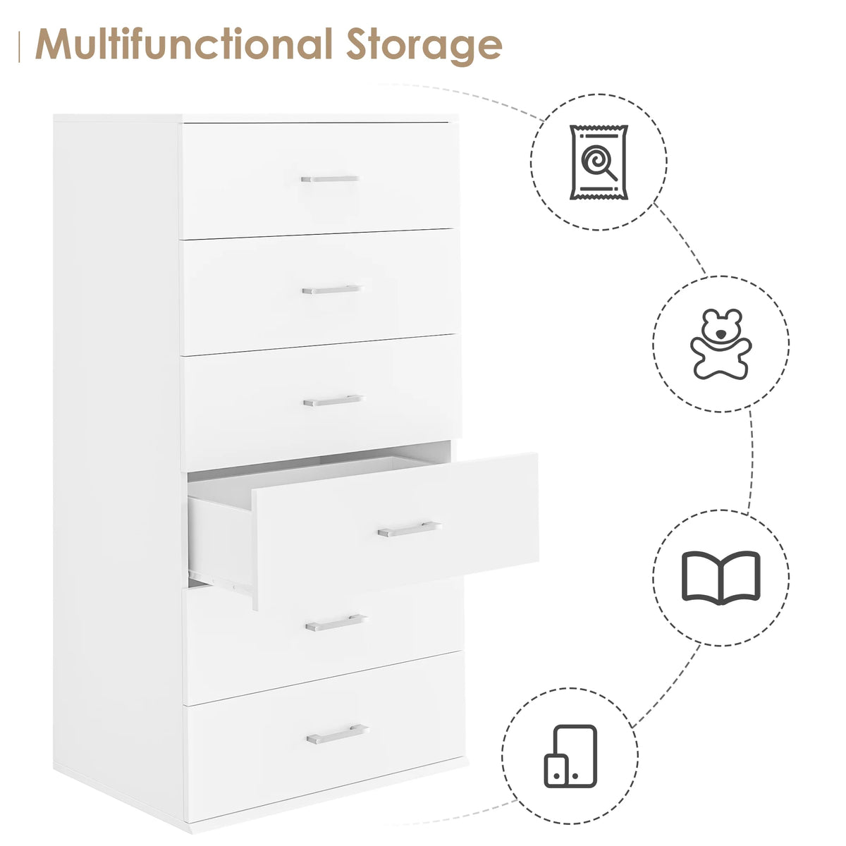 White 6 Drawer Wood Dresser V378