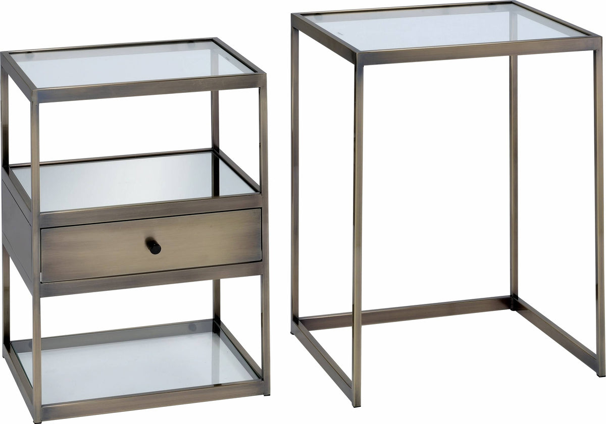2 Piece Nesting Tables Set Antique Brass Clear Glass F577