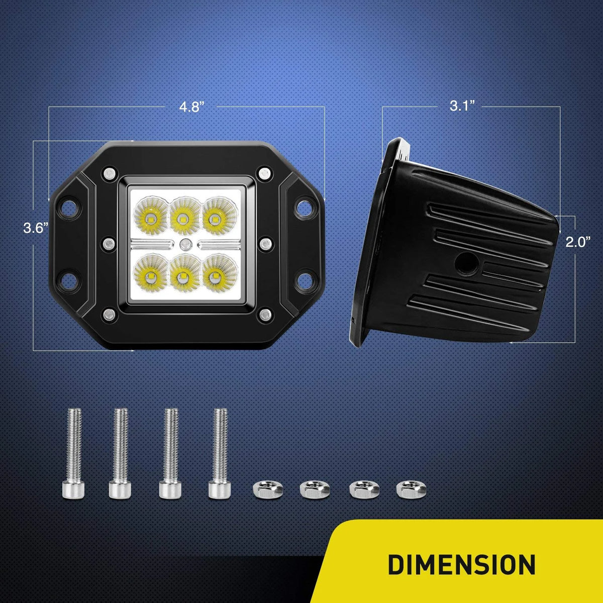 4PCS 18W LED Work Light Bar Flush Mount Flood Lights Backup Reverse Rear Front Bumper Lights K2488