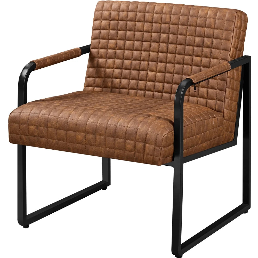 PU Leather Accent Chair with Large Seat Cushion, Retro Brown P678