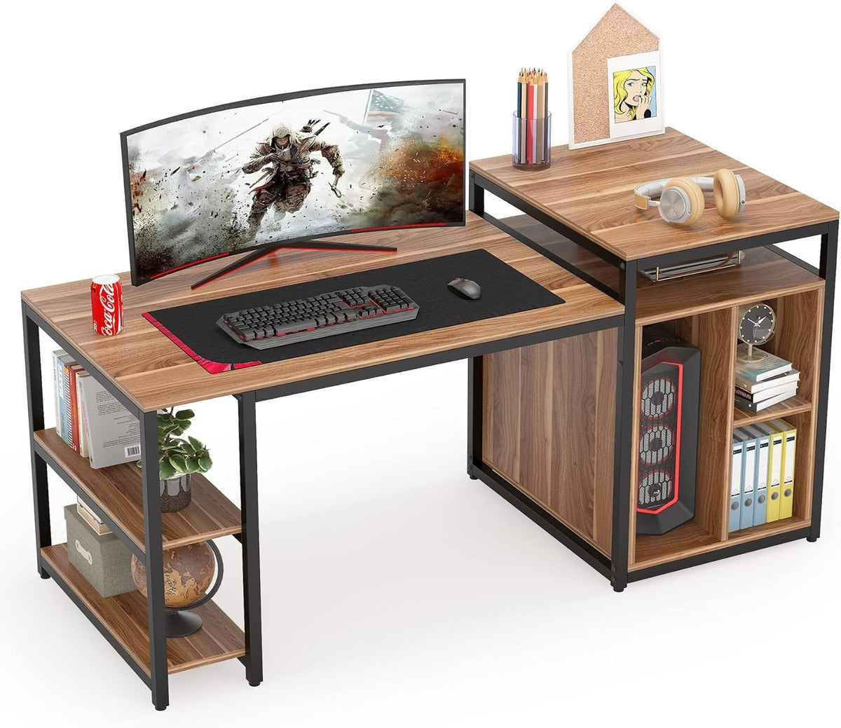 Extra Large Computer Desk with Storage Shelf and Printer Stand W314860