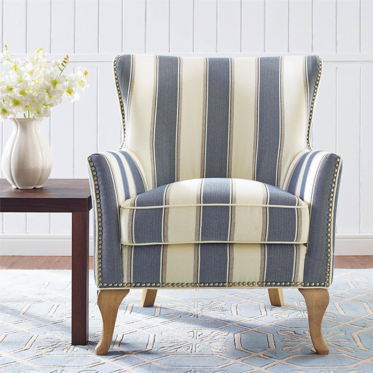Striped Blue/White Accent Chair P2818