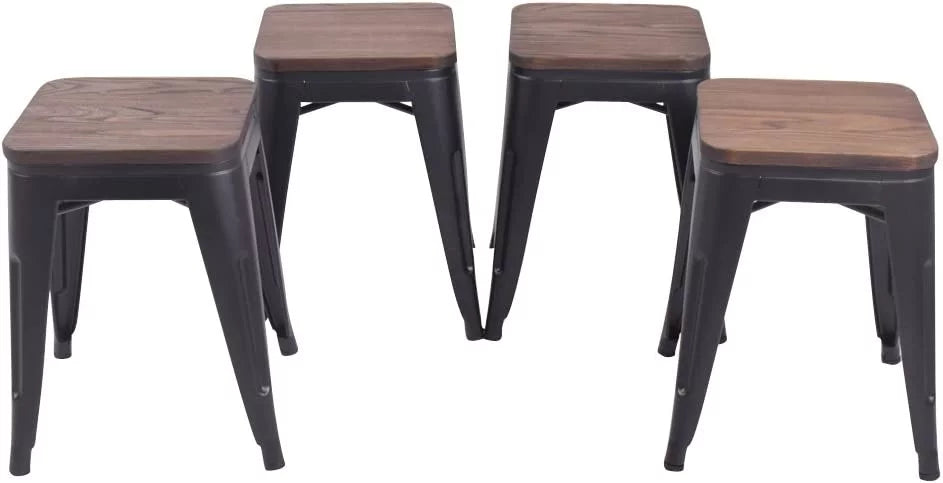 18 inch Black Metal Stackable Stools Set of 4 T637317
