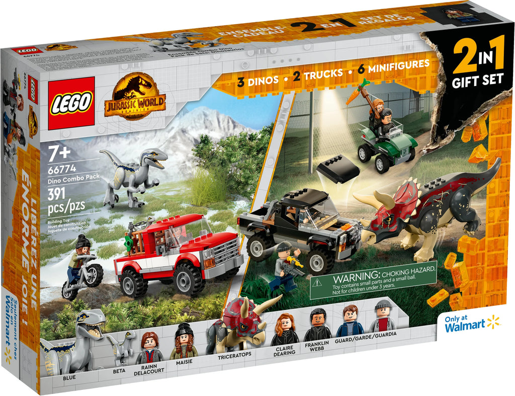 LEGO Jurassic World Dino Combo Pack 66774 Toy Value Pack, 2 in 1 Triceratops and Velociraptor Gift Set, Jurassic World Toy with Dinosaur and Truck Toys, Christmas Gift for Kids Ages 7 and Up I13144