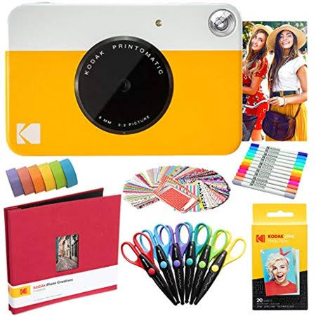 Yellow Instant Camera + Zink Paper (20 Sheets) + 8x8 Cloth Scrapbook Q208