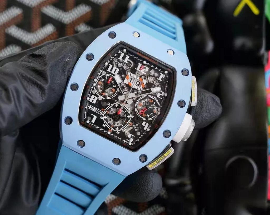 Skeleton Dial Blue Bezel Blue Rubber Strap Watch J54142