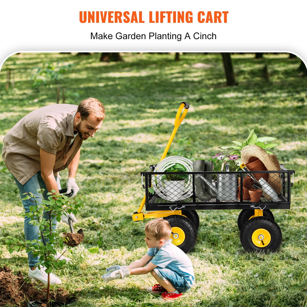 Steel Garden Cart 900 lbs Capacity with Removable Mesh Sides U747