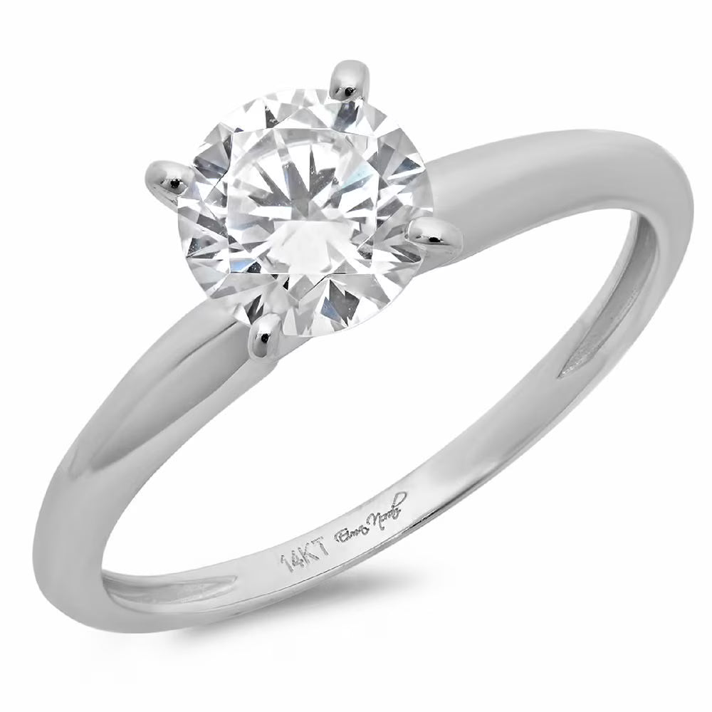 1.5ct Round Cut Clear Lab Created Moissanite 18k White Gold Solitaire Ring Size 3.5 G203618