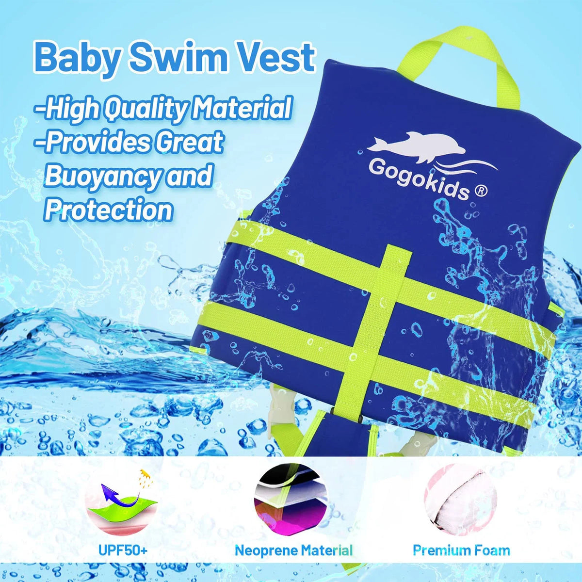 Blue Inflatable Kids Life Jacket with Adjustable Safety Strap H595