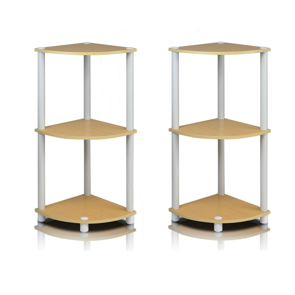 3-Tier Corner Display Rack Multipurpose Shelving Unit, Beech/White, Pack of 2 I9658