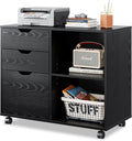 Black 3-Drawer Mobile Wood File Cabinet with Open Storage Shelves Z3205