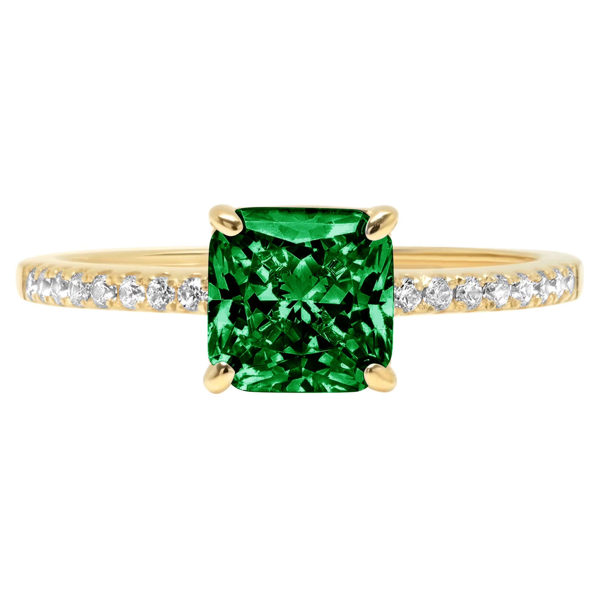 2.7ct Asscher Cut Green Simulated Emerald 18k Yellow Gold Ring Size 3.5 V2010