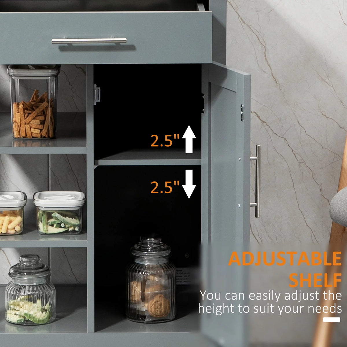 Gray Kitchen Island Cart on Wheels with Storage Shelf & Drawer X51639
