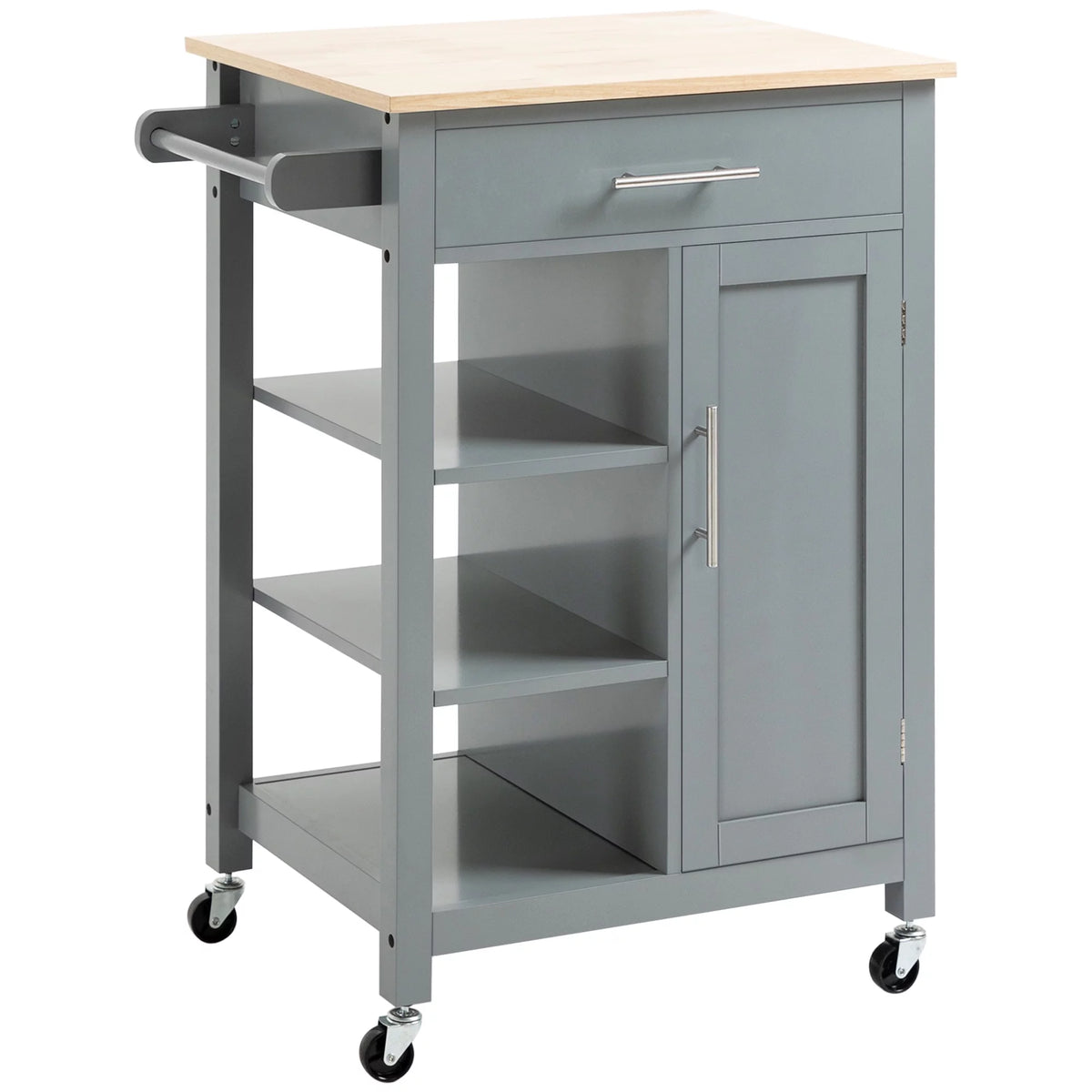 Gray Kitchen Island Cart on Wheels with Storage Shelf & Drawer X51639