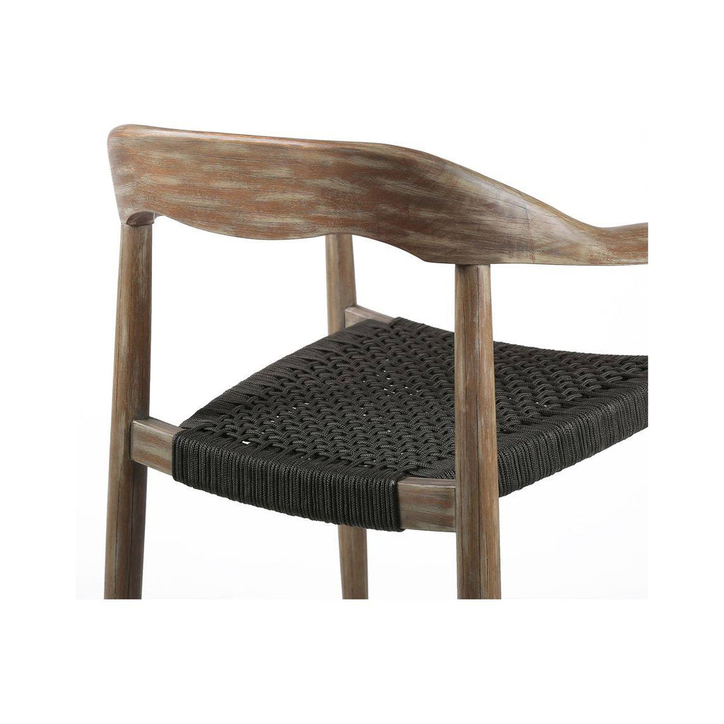 Stackable Eucalyptus Wood Dining Chair with Charcoal Rope (Set of 2) H155