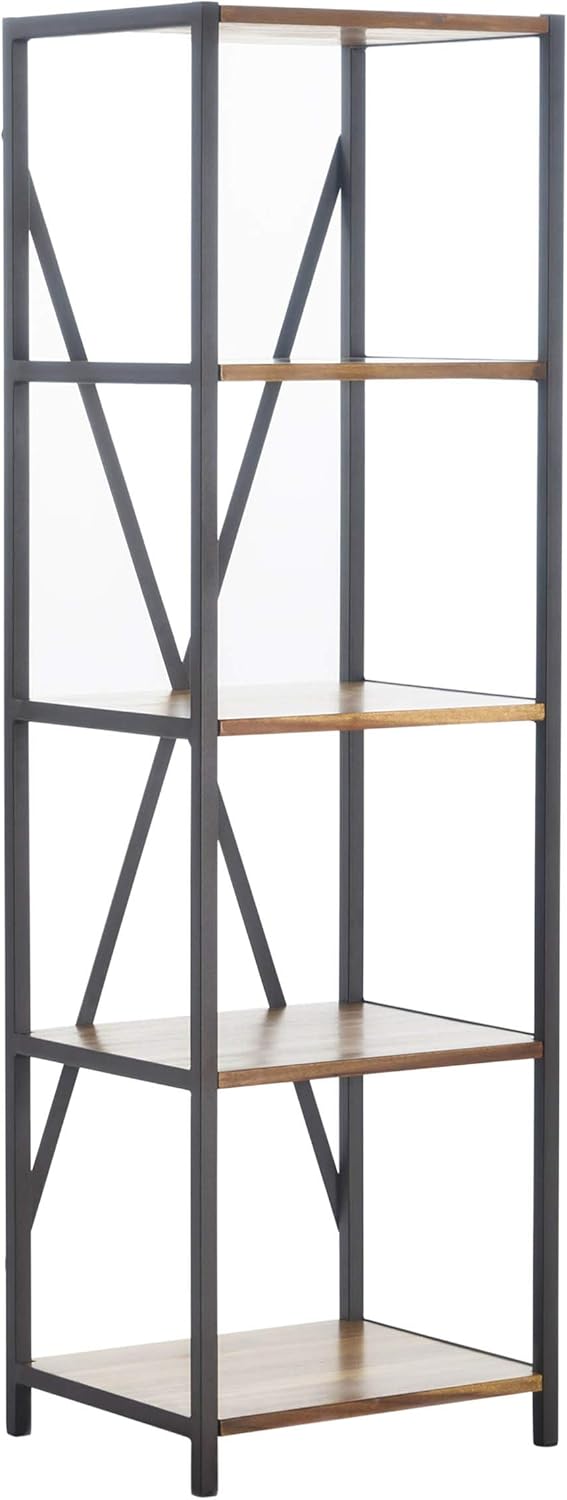 Natural Stained Acacia Wood Bookcase with Iron Accents I3064