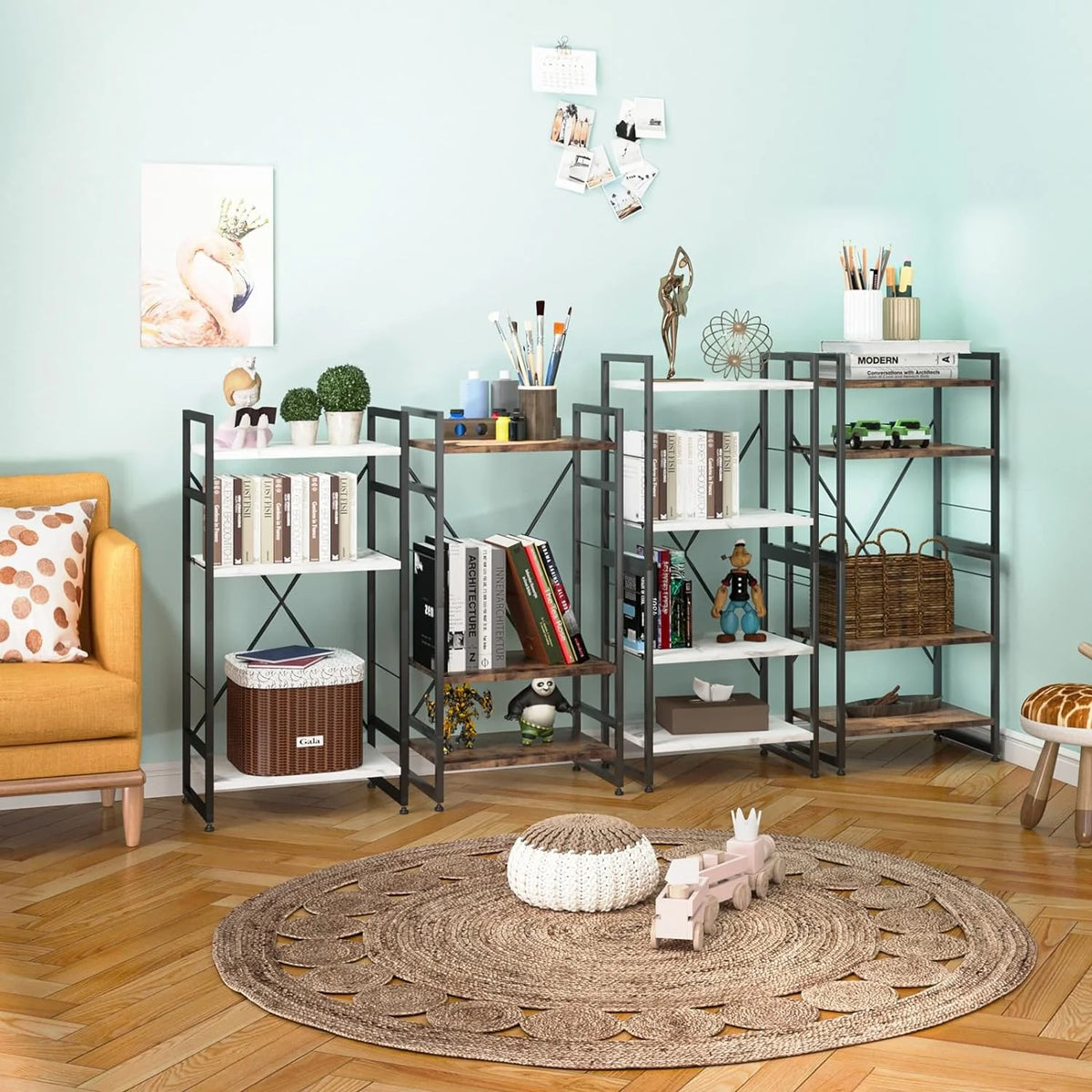 3 Tiers Rustic Brown Wooden Bookshelf S998811