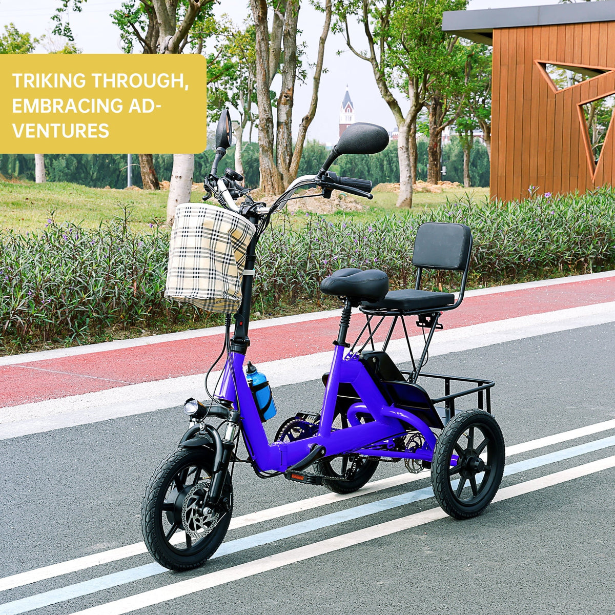 Folding 3 Wheel Electric Tricycle with Front & Rear Basket O15673