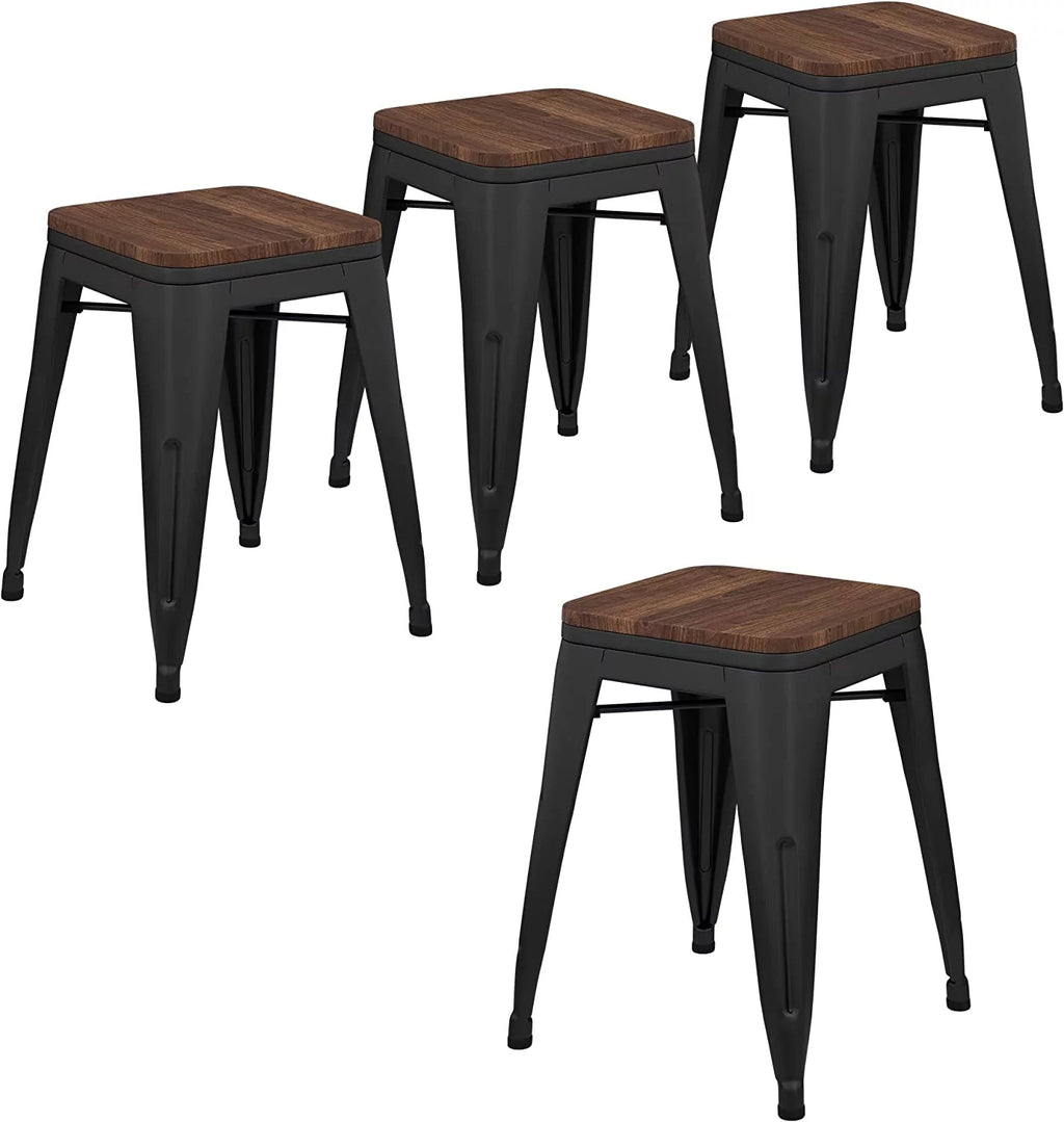 18 inch Black Metal Stackable Stools Set of 4 T637317