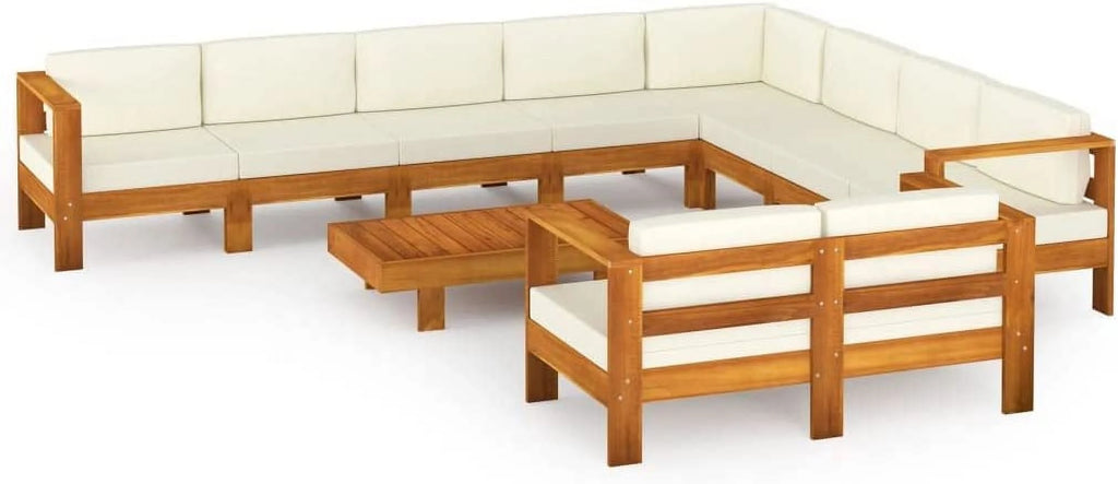 10 Piece Acacia Wood Patio Lounge Set with Cream White Cushions Z5714