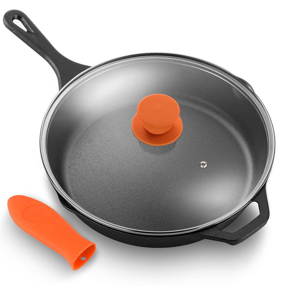 12x22 Pre Seasoned Nonstick Cast Iron Frying Pan with Lid (4 Pack) A207